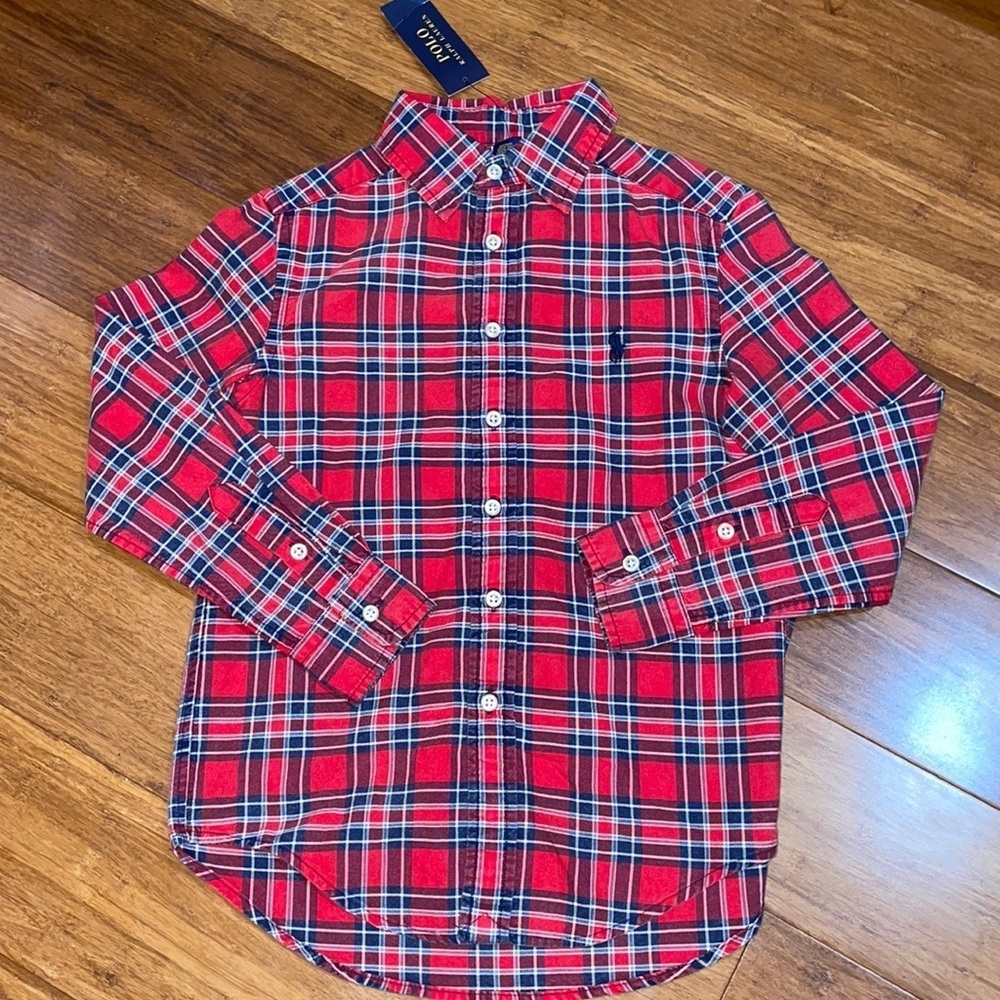 Polo Ralph lauren boys button down PLAID oxford shirt size medium (10-12) NWT